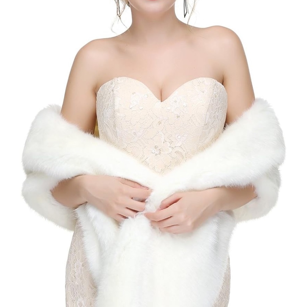 White Fur Shawl - perfect for a bride!